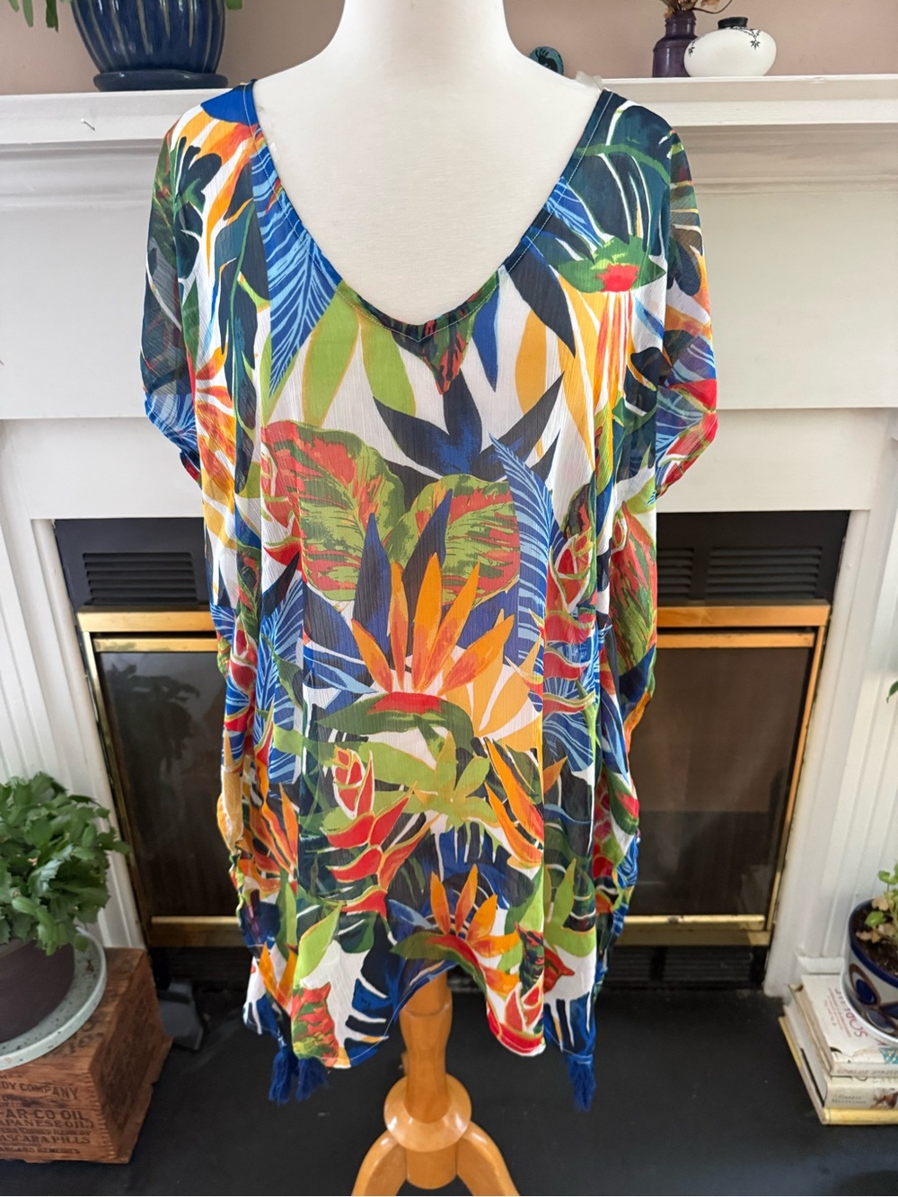 Kona Sol Tropical Multicolor V-Neck Swimsuit Cover up size small
